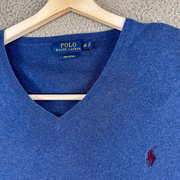 Polo Ralph Lauren Sweater Mens 2XL Blue V Neck Pima Cotton Pullover Classic XXL‎ - Picture 2 of 10